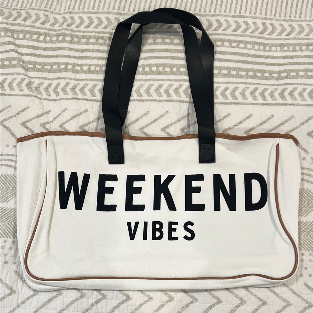 Weekend Vibes Canvas Tote Bag - White and Black